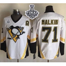 Penguins #71 Evgeni Malkin White CCM Throwback 2017 Stanley Cup Final Patch Stitched NHL Jersey