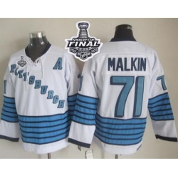 Penguins #71 Evgeni Malkin White Light Blue CCM Throwback 2017 Stanley Cup Final Patch Stitched NHL Jersey