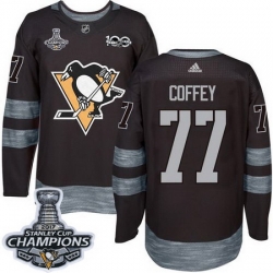 Penguins #77 Paul Coffey Black 1917 2017 100th Anniversary Stanley Cup Finals Champions Stitched NHL Jersey