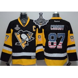 Penguins #87 Sidney Crosby Black Alternate USA Flag Fashion 2017 Stanley Cup Finals Champions Stitched NHL Jersey