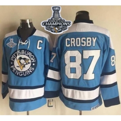 Penguins #87 Sidney Crosby Blue Alternate CCM Throwback 2017 Stanley Cup Finals Champions Stitched NHL Jersey