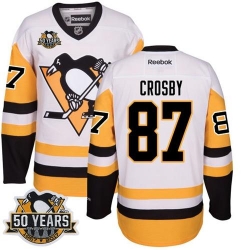 Penguins #87 Sidney Crosby White Black CCM Throwback 50th Anniversary Stitched NHL Jersey