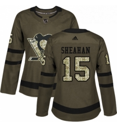 Womens Adidas Pittsburgh Penguins 15 Riley Sheahan Authentic Green Salute to Service NHL Jersey 