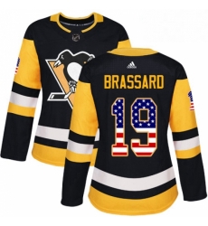 Womens Adidas Pittsburgh Penguins 19 Derick Brassard Authentic Black USA Flag Fashion NHL Jersey 