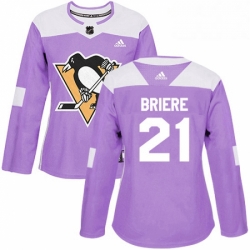 Womens Adidas Pittsburgh Penguins 21 Michel Briere Authentic Purple Fights Cancer Practice NHL Jersey 