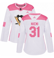 Womens Adidas Pittsburgh Penguins 31 Antti Niemi Authentic WhitePink Fashion NHL Jersey 