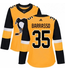 Womens Adidas Pittsburgh Penguins 35 Tom Barrasso Authentic Gold Alternate NHL Jersey 