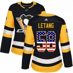 Womens Adidas Pittsburgh Penguins 58 Kris Letang Authentic Black USA Flag Fashion NHL Jersey 