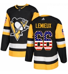 Youth Adidas Pittsburgh Penguins 66 Mario Lemieux Authentic Black USA Flag Fashion NHL Jersey 