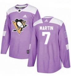 Youth Adidas Pittsburgh Penguins 7 Paul Martin Authentic Purple Fights Cancer Practice NHL Jersey 