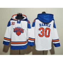 Men New Yok Knicks 30 Julius Randle White Lace Up Pullover Hoodie