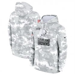 Men Cleveland Browns 2024 Arctic Camo Salute To Service Club Fleece Pullover Stitched Hoodie