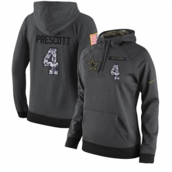 NFL Womens Nike Dallas Cowboys 4 Dak Prescott Stitched Black Anthracite Salute to Service Player Performance Hoodie