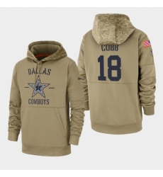 Mens Dallas Cowboys 18 Randall Cobb 2019 Salute to Service Sideline Therma Pullover Hoodie Tan