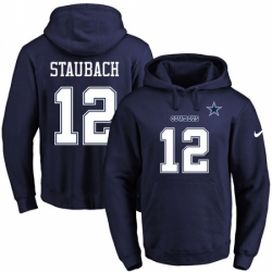 NFL Mens Nike Dallas Cowboys 12 Roger Staubach Navy Blue Name Number Pullover Hoodie