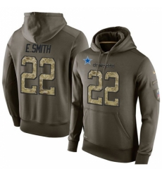 NFL Nike Dallas Cowboys 22 Emmitt Smith Green Salute To Service Mens Pullover Hoodie