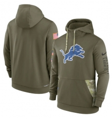 Men Detroit Lions 2022 Olive Salute To Service Therma Performance Pullover Hoodie