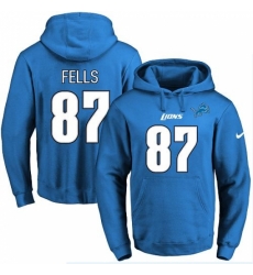 NFL Mens Nike Detroit Lions 87 Darren Fells Blue Name Number Pullover Hoodie