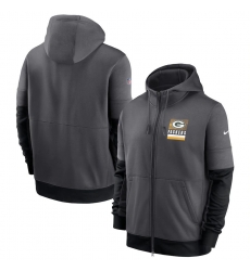 Men Green Bay Packers Nike Sideline Impact Lockup Performance Full Zip Hoodie Charcoal