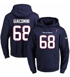 NFL Mens Nike Houston Texans 68 Breno Giacomini Navy Blue Name Number Pullover Hoodie