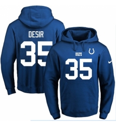 NFL Mens Nike Indianapolis Colts 35 Pierre Desir Royal Blue Name Number Pullover Hoodie