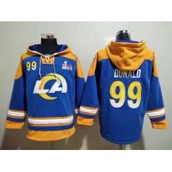 Men Los Angeles Rams 99 Aaron Donald 2022 Royal Super Bowl LVI Champions Pullover Hoodi