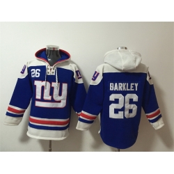 Men New York Giants 26 Devin Singletary Blue Ageless Must Have Lace Up Pullover Hoodie