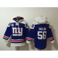 Men New York Giants 56 Lawrence Taylor Blue Ageless Must Have Lace Up Pullover Hoodie