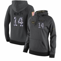 NFL Womens Nike New York Jets 14 Jeremy Kerley Stitched Black Anthracite Salute to Service Player Performance Hoodie