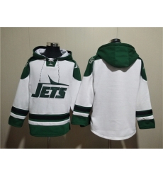 Men New York Jets Blank White Ageless Must Have Lace Up Pullover Hoodie