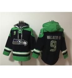 Men Seattle Seahawks 9 Kenneth Walker III Black Ageless Must Have Lace Up Pullover Hoodie