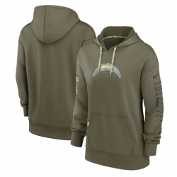 Women Los Angeles Chargers 2022 Olive Salute To Service Therma Performance Pullover Hoodie