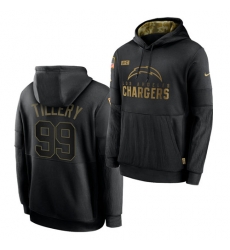 Men Los Angeles Chargers 99 Jerry Tillery 2020 Salute To Service Black Sideline Performance Pullover Hoodie