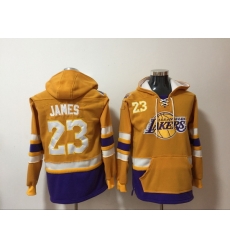 Men's Los Angeles Lakers #23 Lebron James Yellow Lace-Up Pullover Hoodie