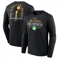 Men Boston Celtics Black 2024 Finals Champions Fade Away Jumper Roster Signature Long Sleeve T Shirt