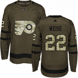 Mens Adidas Philadelphia Flyers 22 Dale Weise Authentic Green Salute to Service NHL Jersey 