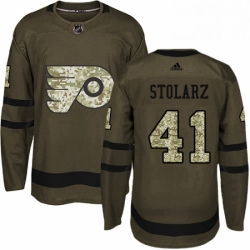 Mens Adidas Philadelphia Flyers 41 Anthony Stolarz Premier Green Salute to Service NHL Jersey 