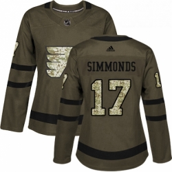 Womens Adidas Philadelphia Flyers 17 Wayne Simmonds Authentic Green Salute to Service NHL Jersey 