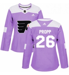 Womens Adidas Philadelphia Flyers 26 Brian Propp Authentic Purple Fights Cancer Practice NHL Jersey 