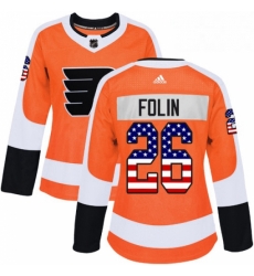 Womens Adidas Philadelphia Flyers 26 Christian Folin Authentic Orange USA Flag Fashion NHL Jersey 