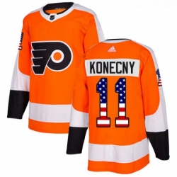 Youth Adidas Philadelphia Flyers 11 Travis Konecny Authentic Orange USA Flag Fashion NHL Jersey 