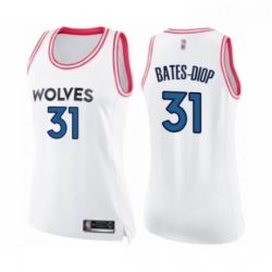 Womens Minnesota Timberwolves 31 Keita Bates Diop Swingman White Pink Fashion Basketball Jersey 