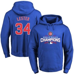 Men Chicago Cubs 34 Jon Lester Blue 2016 World Series Champions Pullover MLB Hoodie