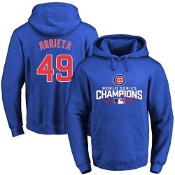 Men Chicago Cubs 49 Jake Arrieta Blue 2016 World Series Champions Pullover MLB Hoodie