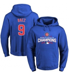 Men Chicago Cubs 9 Javier Baez Blue 2016 World Series Champions Pullover MLB Hoodie