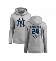 MLB Women Nike New York Yankees 24 Gary Sanchez Gray RBI Pullover Hoodie