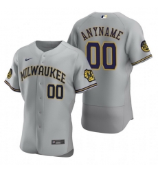 Men Women Youth Toddler All Size Milwaukee Brewers Custom Nike Gray Stitched MLB Flex Base 2020 Road Jersey