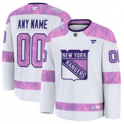 Men Women Youth New York Rangers Fanatics 2024 Hockey Fights Cancer Custom Practice Jersey White