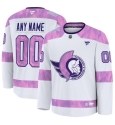 Men Women Youth Ottawa Senators Fanatics White 2024 Hockey Fights Cancer Custom Practice Jersey