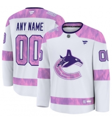 Men Women Youth Vancouver Canucks Fanatics White 2024 Hockey Fights Cancer Custom Practice Jersey